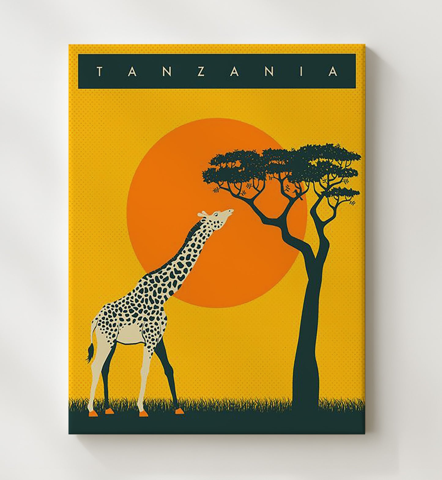 Tanzania Safari Giraffe Vintage Travel Print 20x24 Canvas travel wall art print