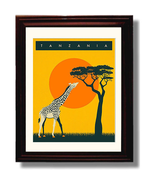 Classic Travel Poster - Tanzania - Safari Giraffe