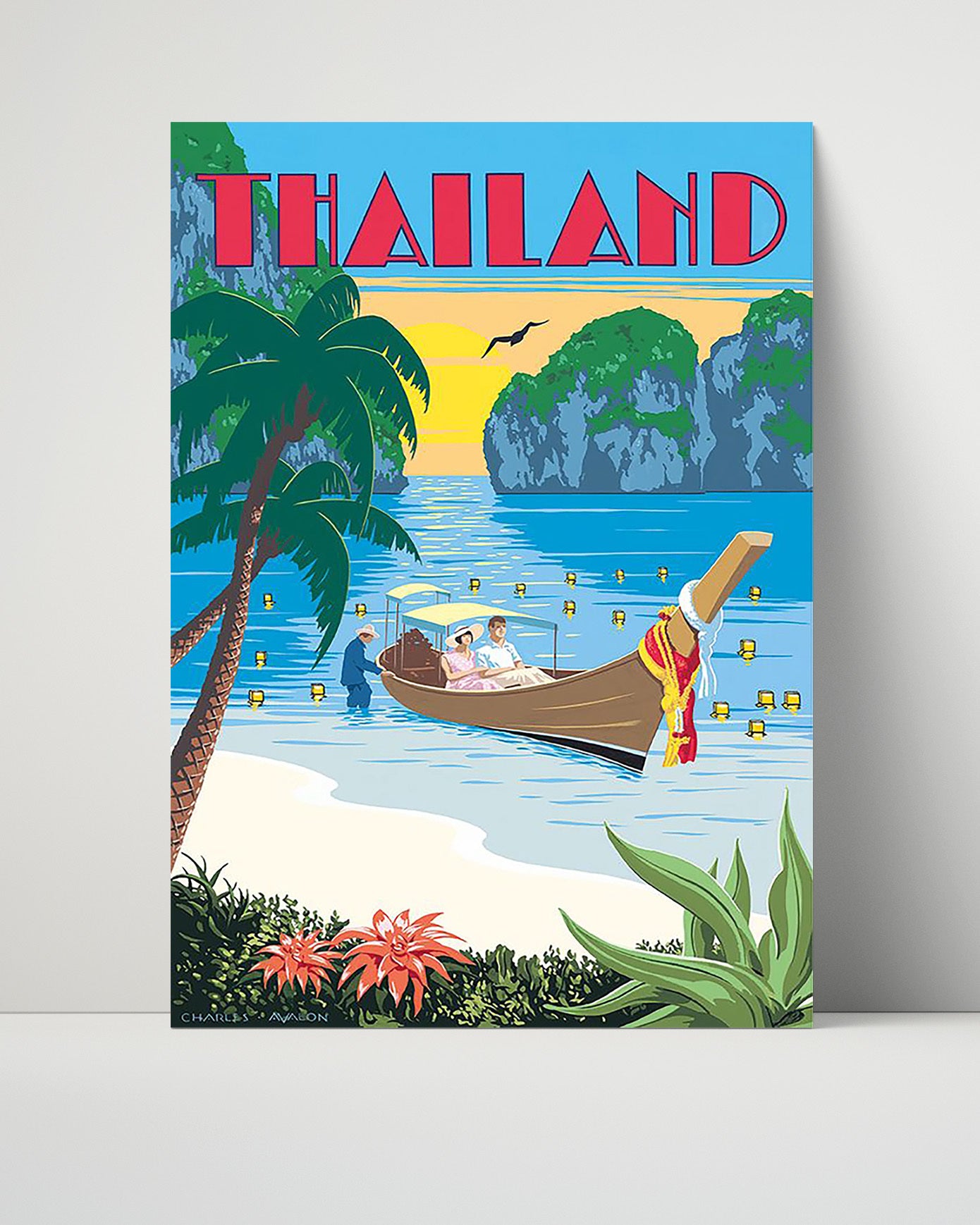 Thailand Beach Sunset Vintage Travel Print 16x20 Unframed Print travel wall art print