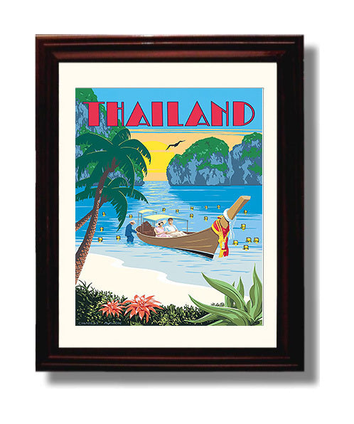 Thailand Beach Sunset Vintage Travel Print 8x10 Beveled Frame travel wall art print