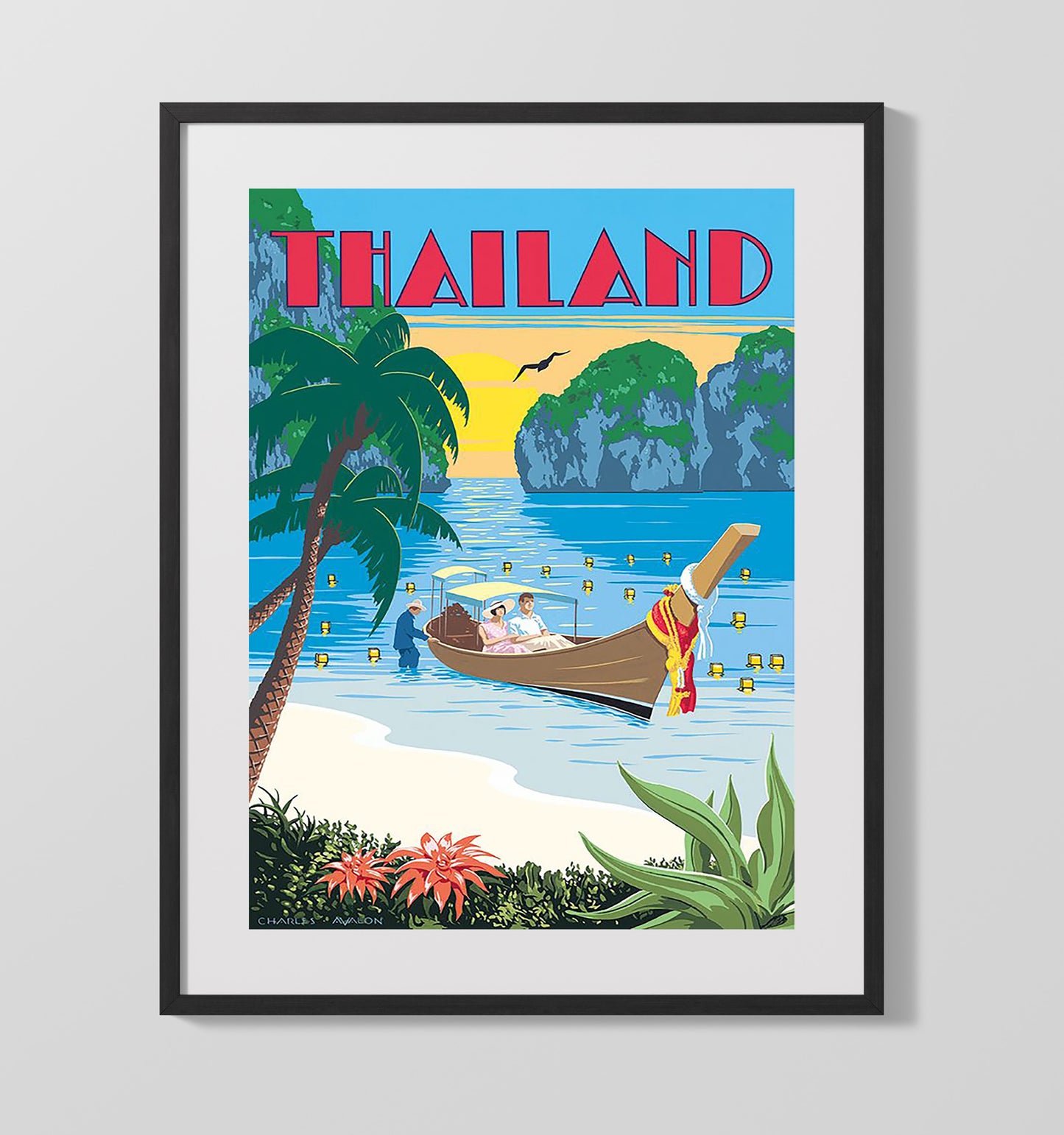 Thailand Beach Sunset Vintage Travel Print 16x20 Gallery Frame travel wall art print
