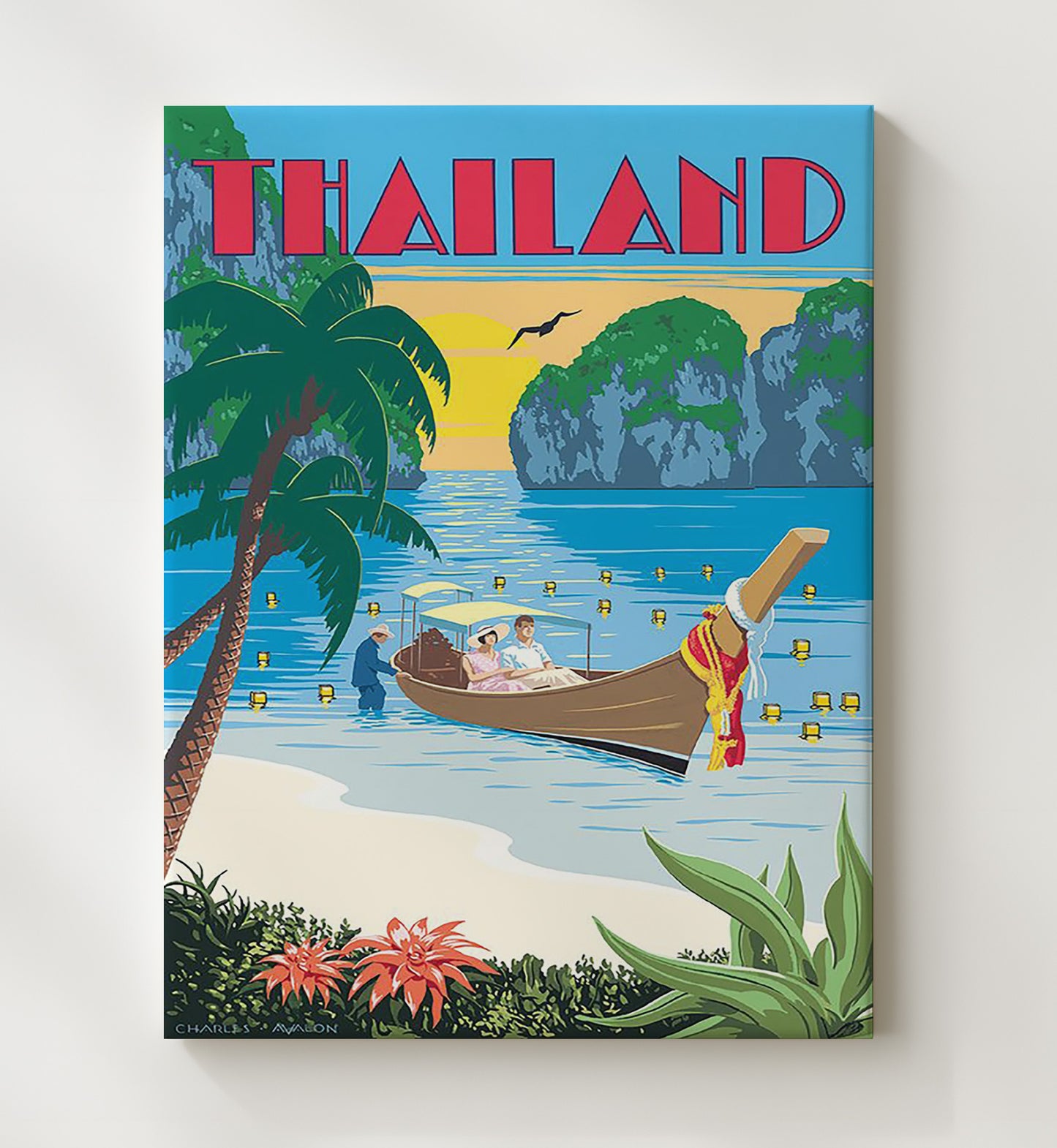 Thailand Beach Sunset Vintage Travel Print 20x24 Canvas travel wall art print