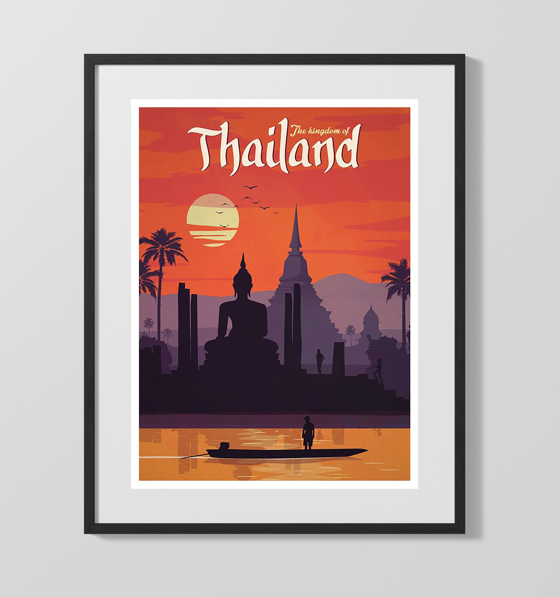 Thailand The Kingdom Vintage Travel Print 16x20 Gallery Frame travel wall art print