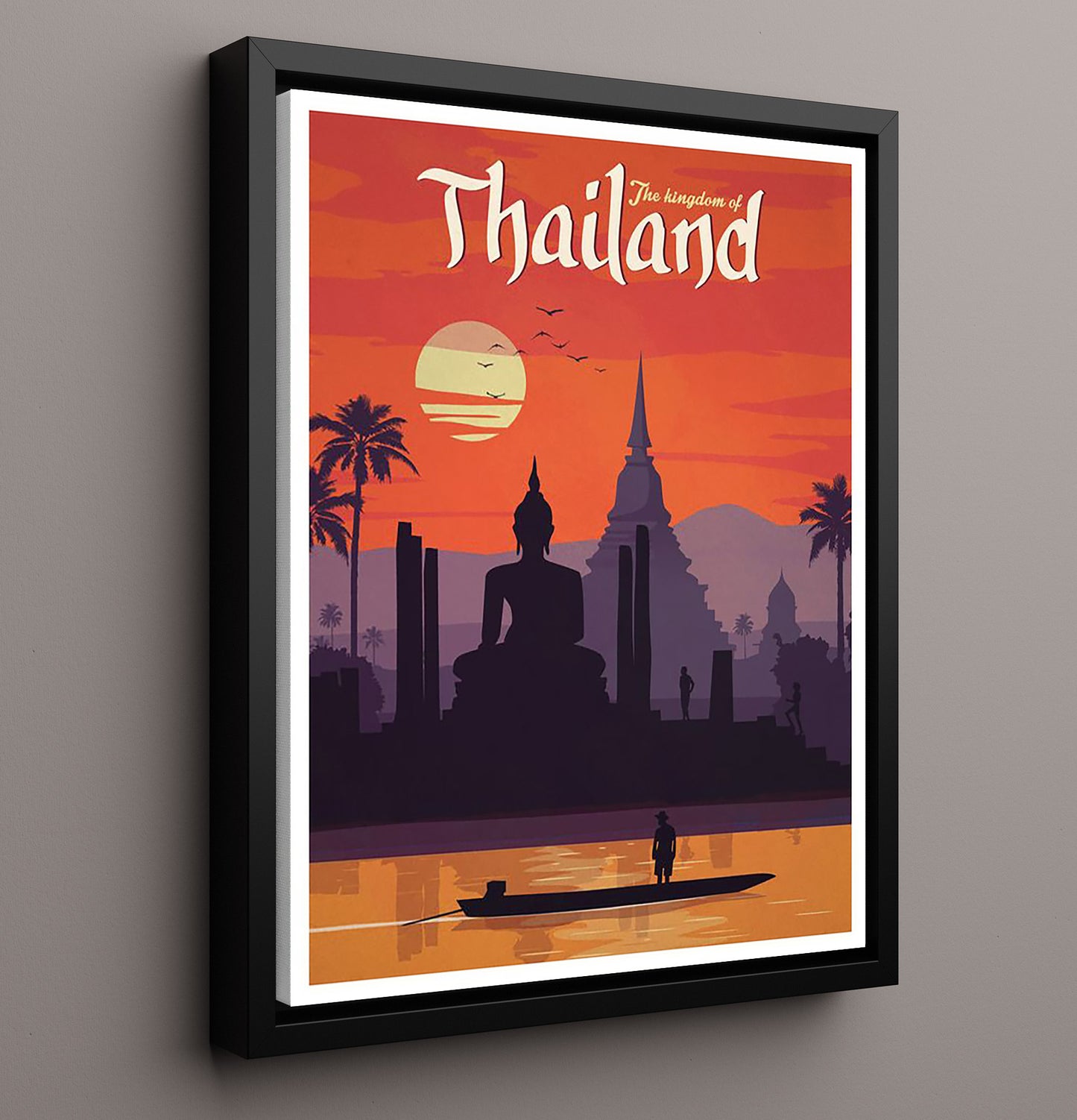 Thailand The Kingdom Vintage Travel Print 16x20 Framed Canvas travel wall art print