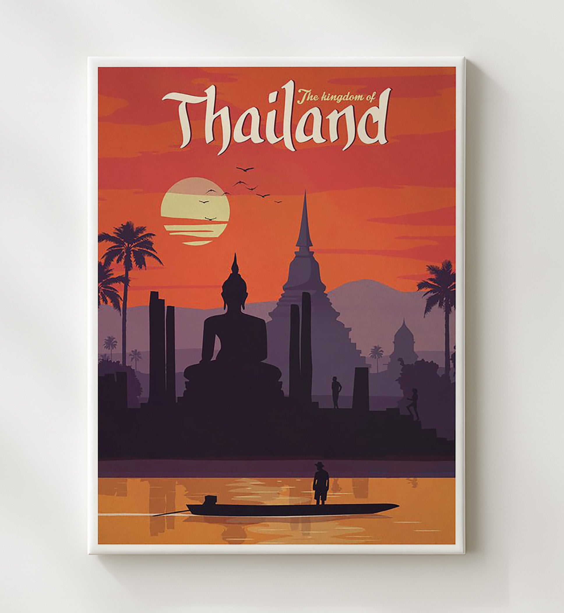 Thailand The Kingdom Vintage Travel Print 20x24 Canvas travel wall art print