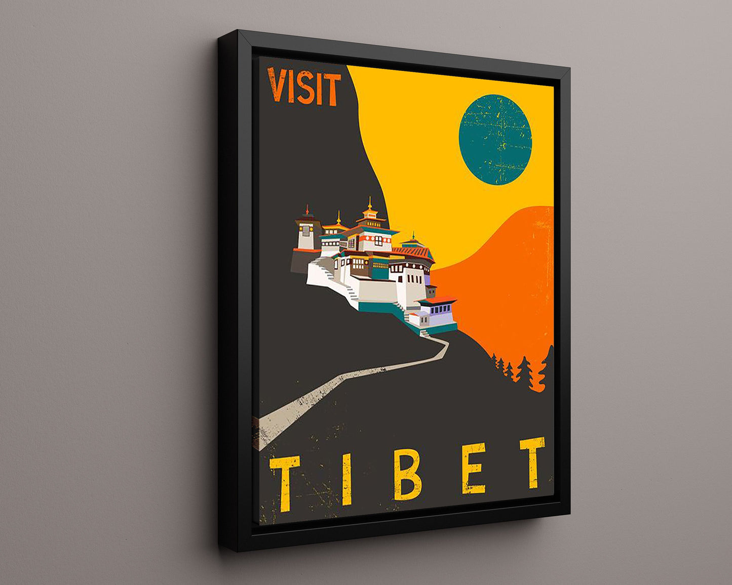 Classic Travel Poster - Tibet - Monastery and Mountains