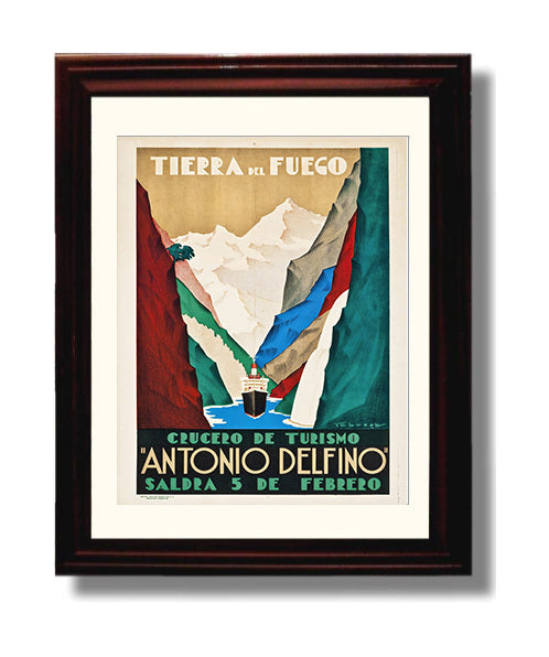 Tierra del Fuego Argentina Vintage Travel Print 8x10 Beveled Frame travel wall art print