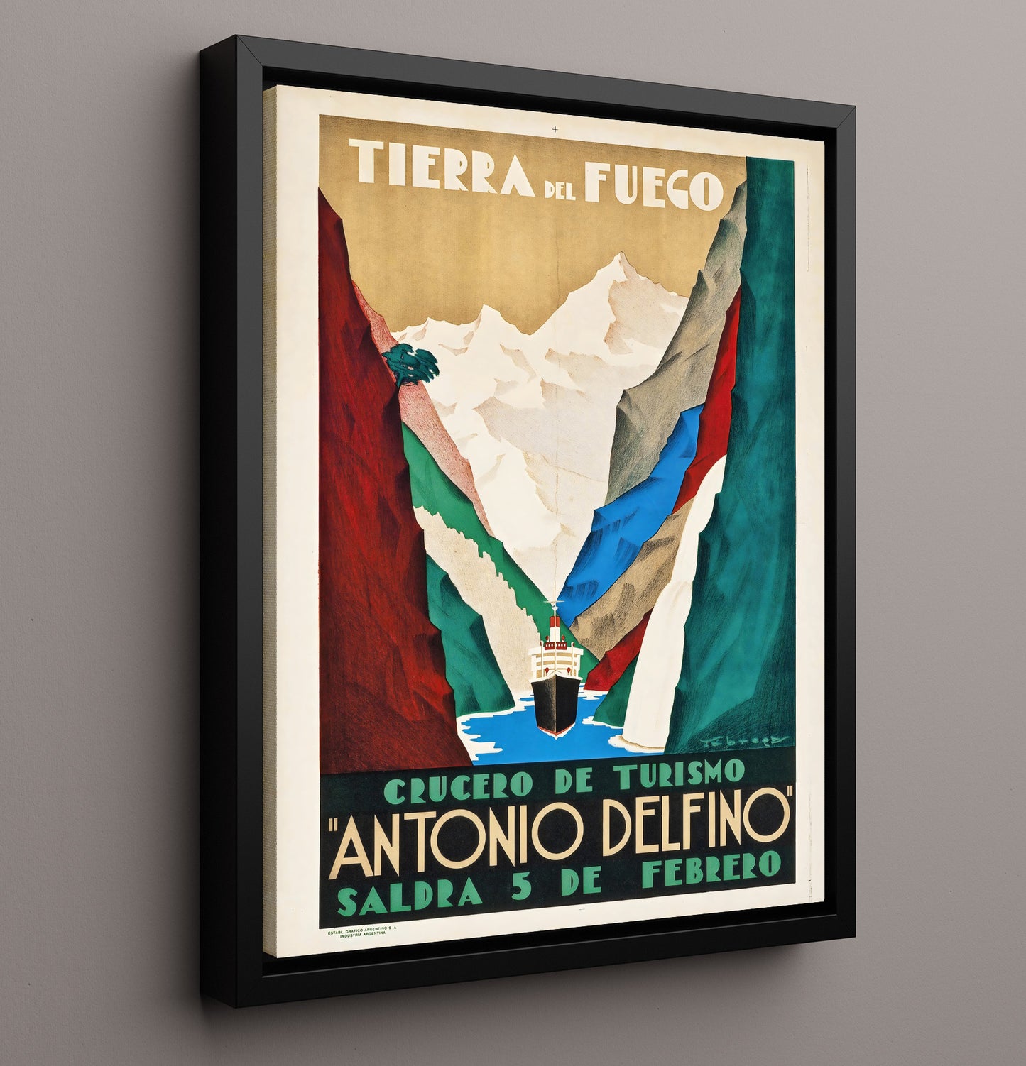 Tierra del Fuego Argentina Vintage Travel Print 16x20 Framed Canvas travel wall art print