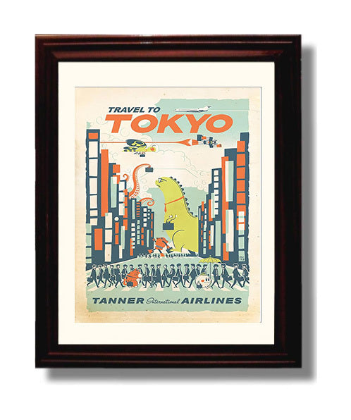 Tokyo Tanner International Airlines Vintage Travel Print 8x10 Beveled Frame travel wall art print