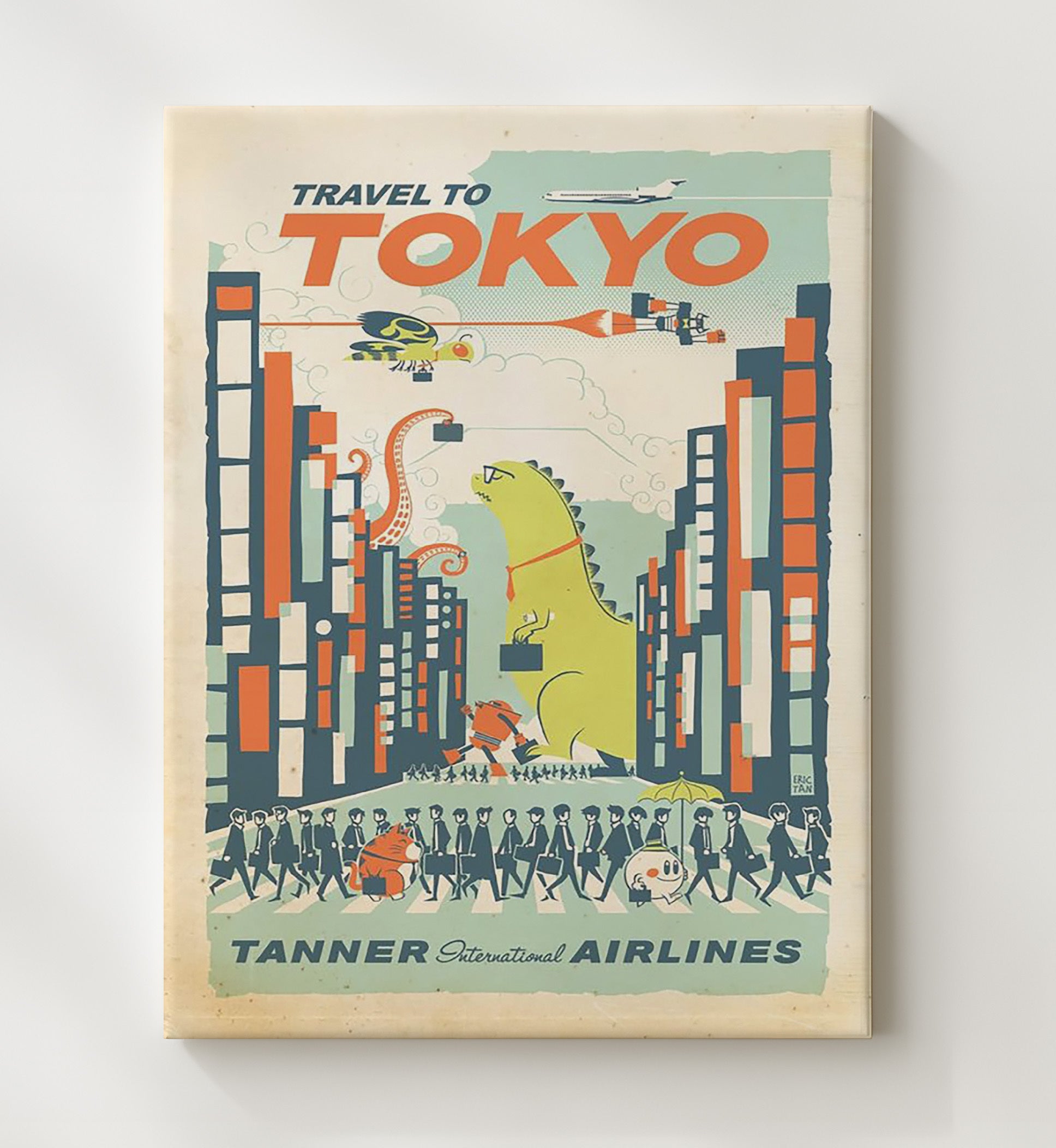 Tokyo Tanner International Airlines Vintage Travel Print 20x24 Canvas travel wall art print