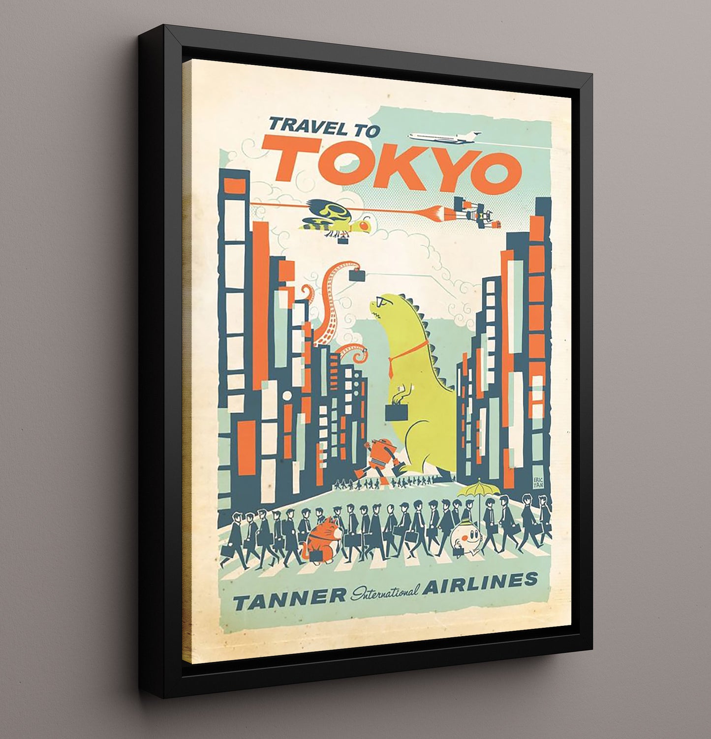 Tokyo Tanner International Airlines Vintage Travel Print 16x20 Framed Canvas travel wall art print