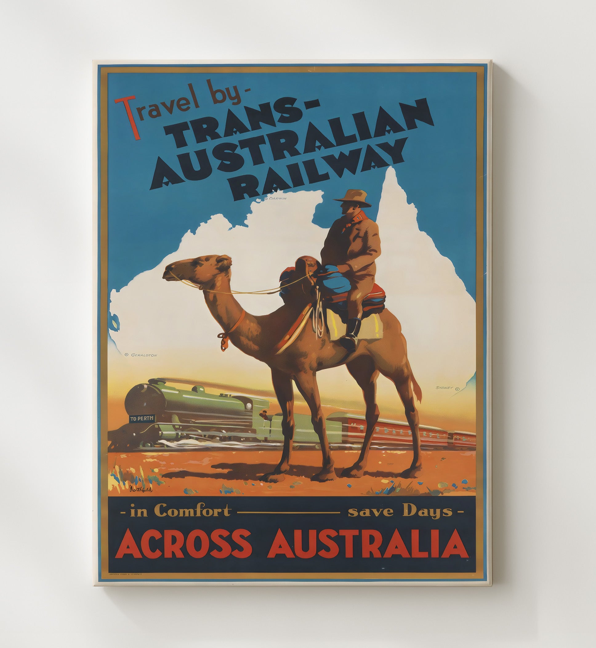 Trans Australian Railway Across Australia Vintage Travel Print 20x24 Canvas travel wall art print