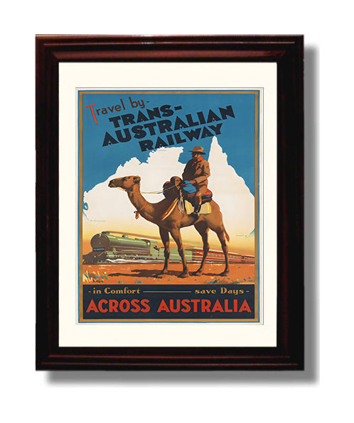 Trans Australian Railway Across Australia Vintage Travel Print 8x10 Beveled Frame travel wall art print