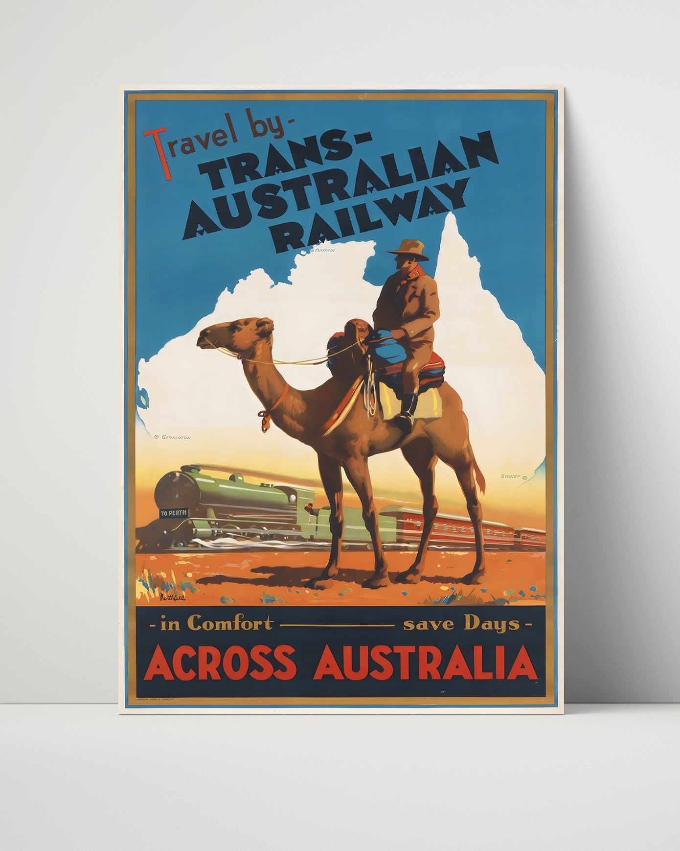 Trans Australian Railway Across Australia Vintage Travel Print 16x20 Unframed Print travel wall art print