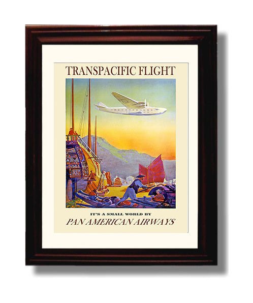 Transpacific PanAm Vintage Travel Print 8x10 Beveled Frame travel wall art print