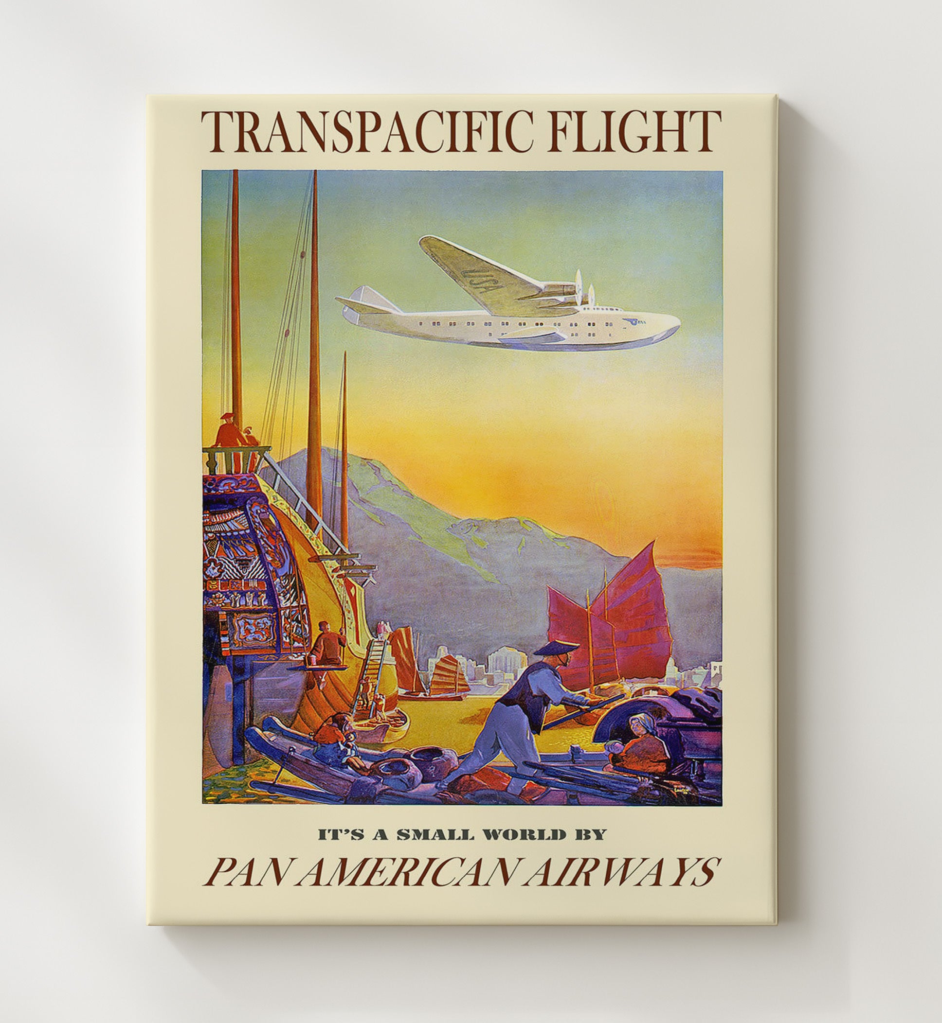 Transpacific PanAm Vintage Travel Print 20x24 Canvas travel wall art print
