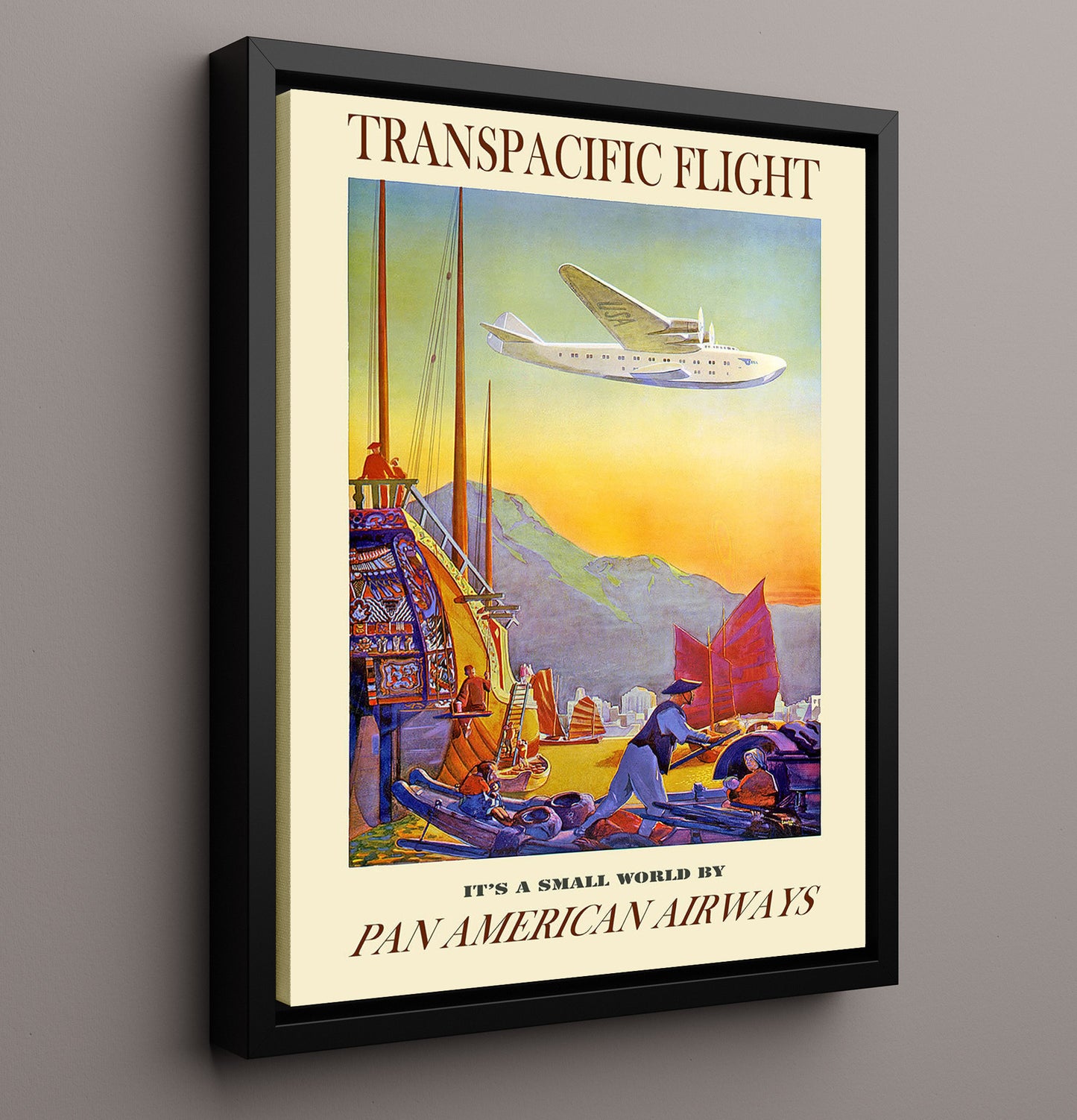 Transpacific PanAm Vintage Travel Print 16x20 Framed Canvas travel wall art print