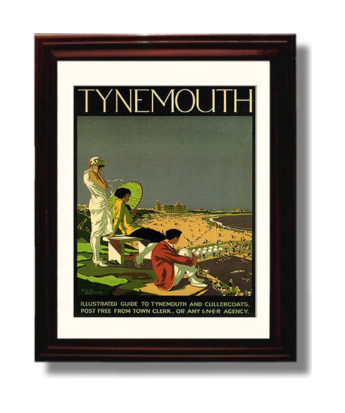 Tynemouth Seaside Vintage Travel Print 8x10 Beveled Frame travel wall art print