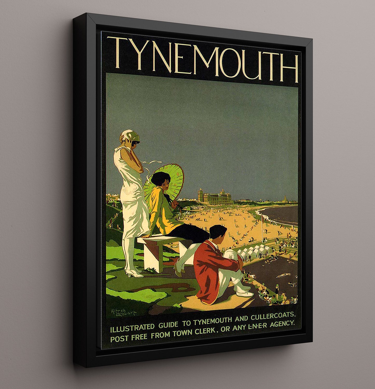 Tynemouth Seaside Vintage Travel Print 16x20 Framed Canvas travel wall art print