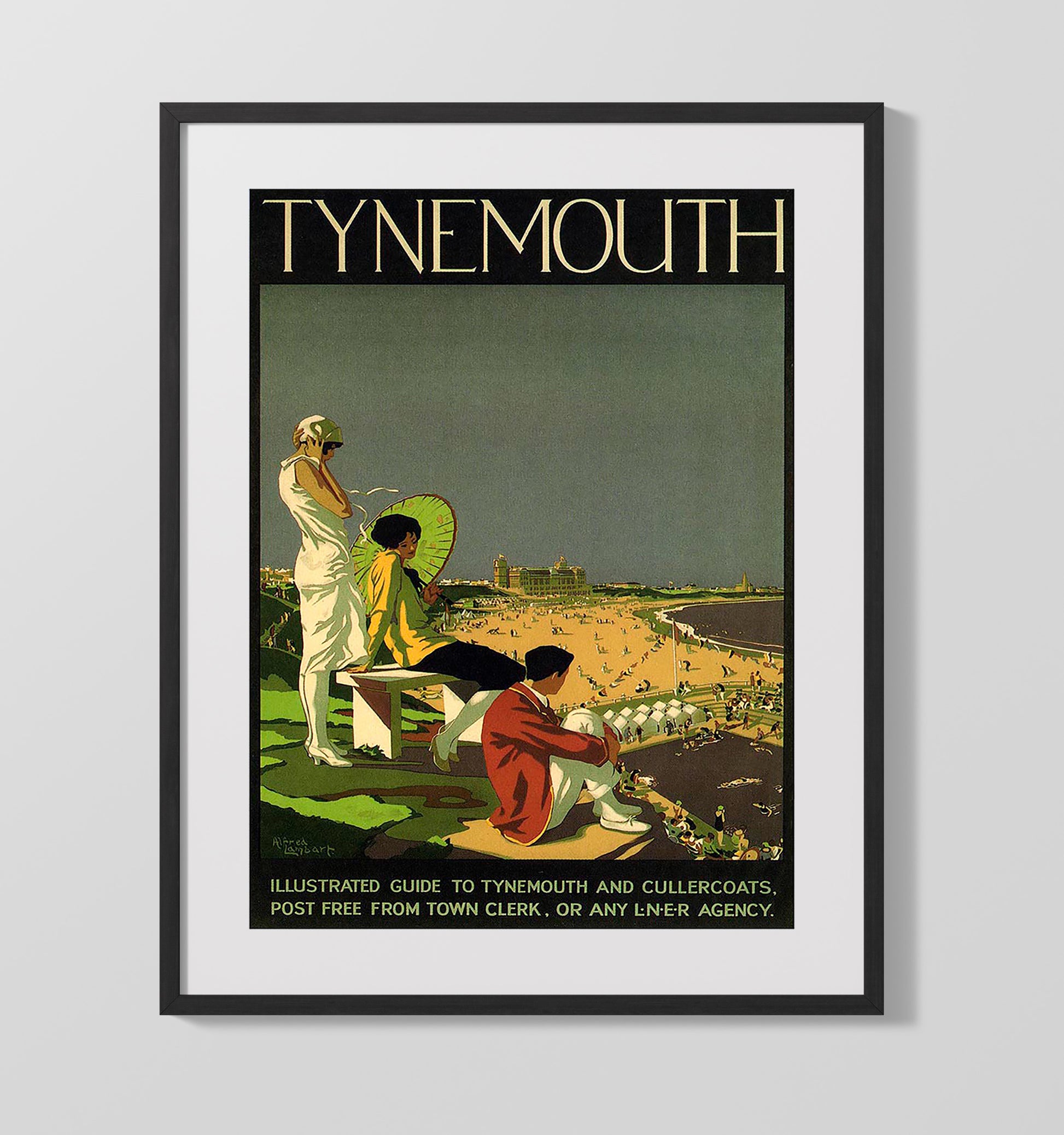 Tynemouth Seaside Vintage Travel Print 16x20 Gallery Frame travel wall art print