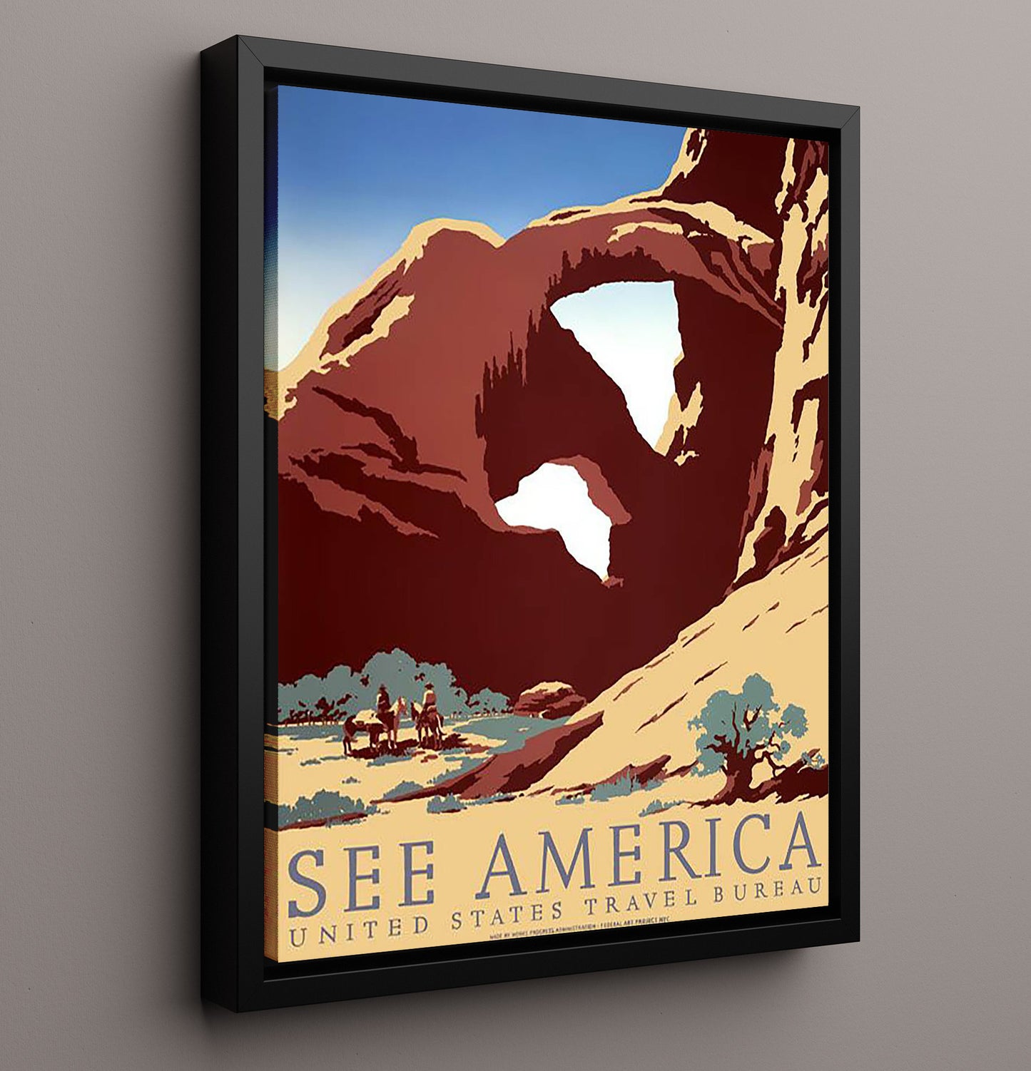 USA See America Vintage Travel Print 16x20 Framed Canvas travel wall art print