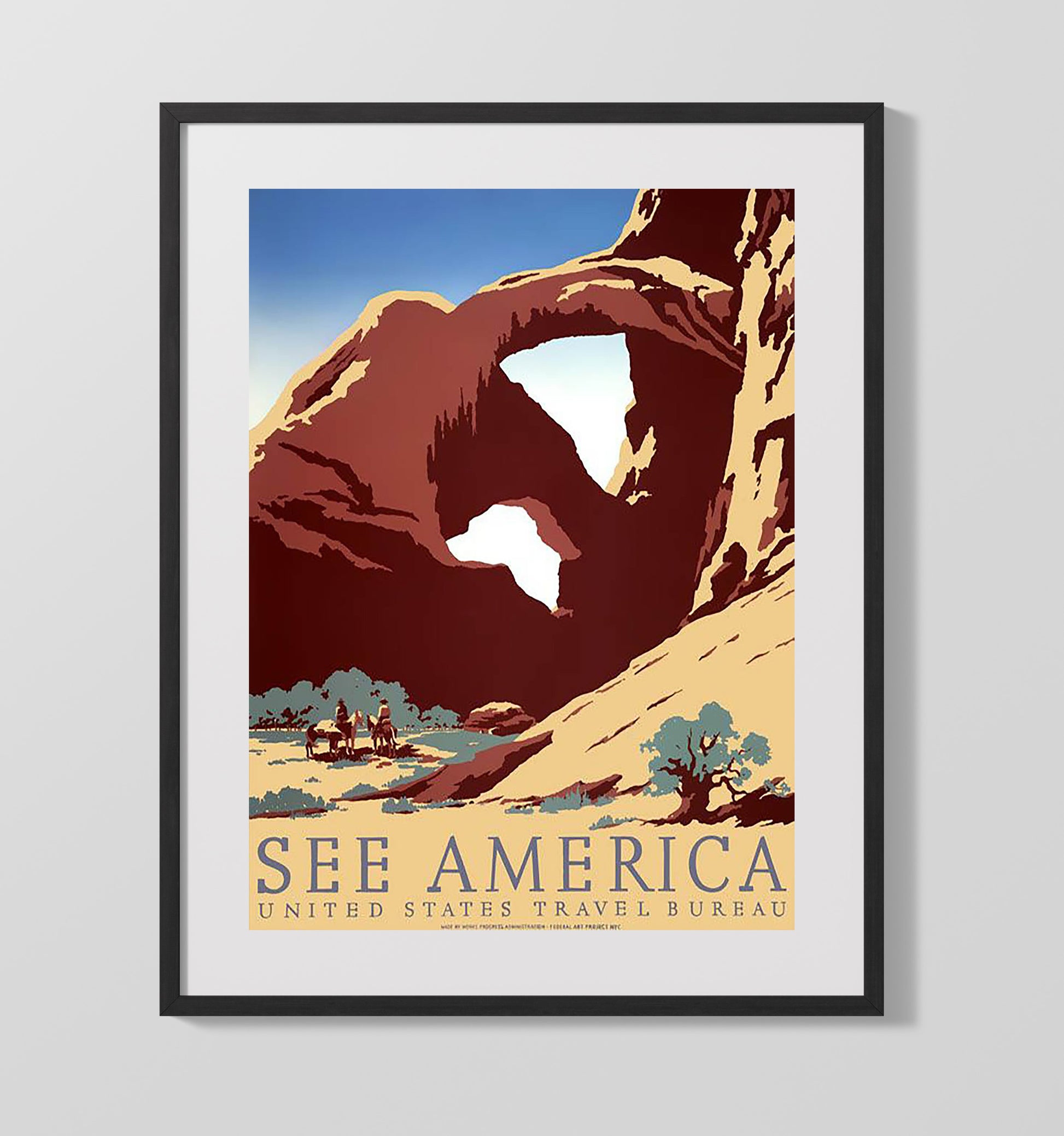 USA See America Vintage Travel Print 16x20 Gallery Frame travel wall art print