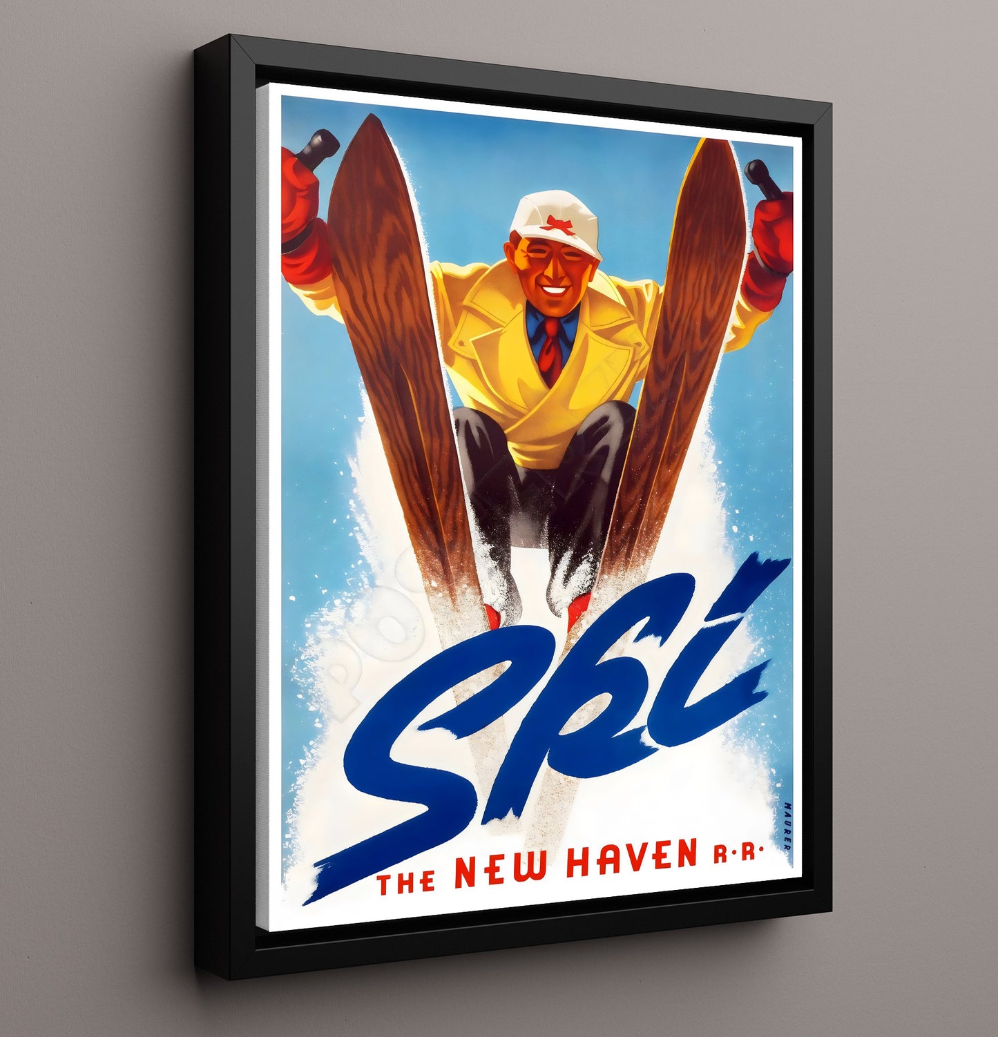 USA Ski New Haven Railroad Vintage Travel Print 16x20 Framed Canvas travel wall art print