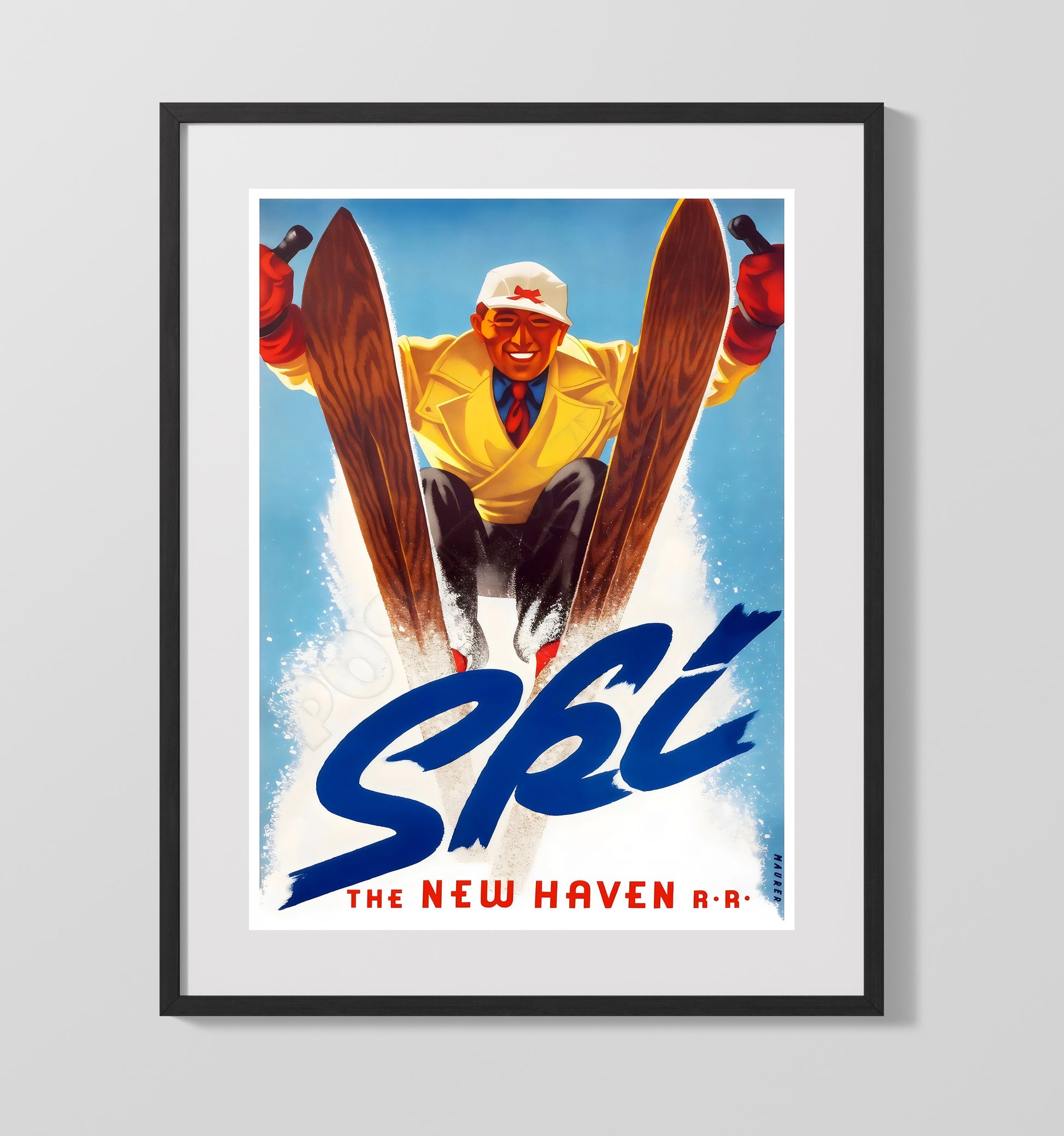 USA Ski New Haven Railroad Vintage Travel Print 16x20 Gallery Frame travel wall art print