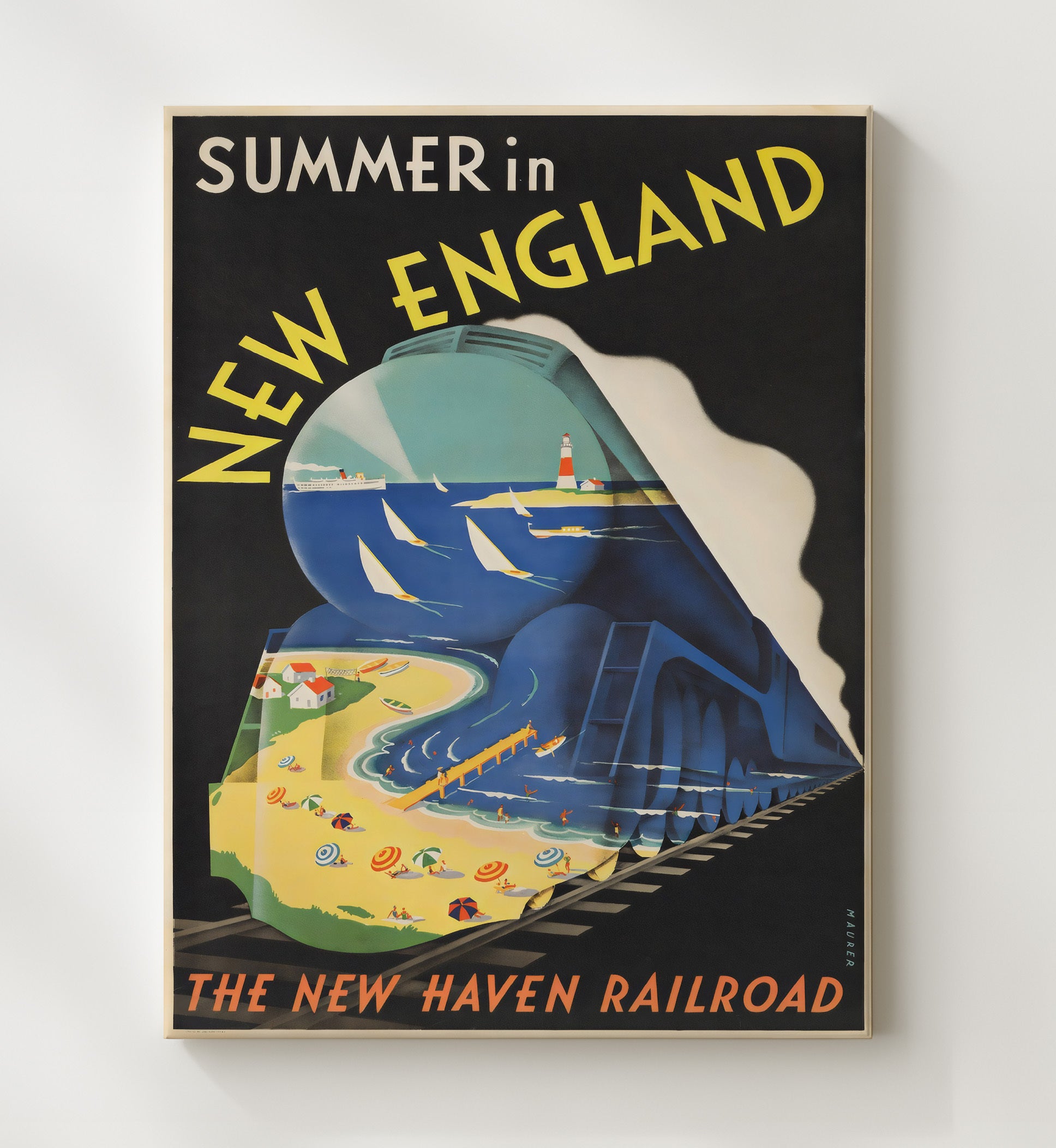 USA Summer in New England Railroad Vintage Travel Print 20x24 Canvas travel wall art print