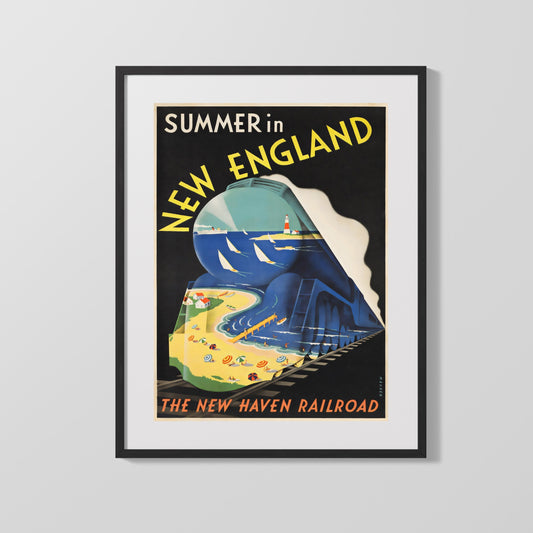 Classic Travel Poster - USA - Summer in New England Railroad Travel Vintage Framed Prints Gallery Frame 16x20
