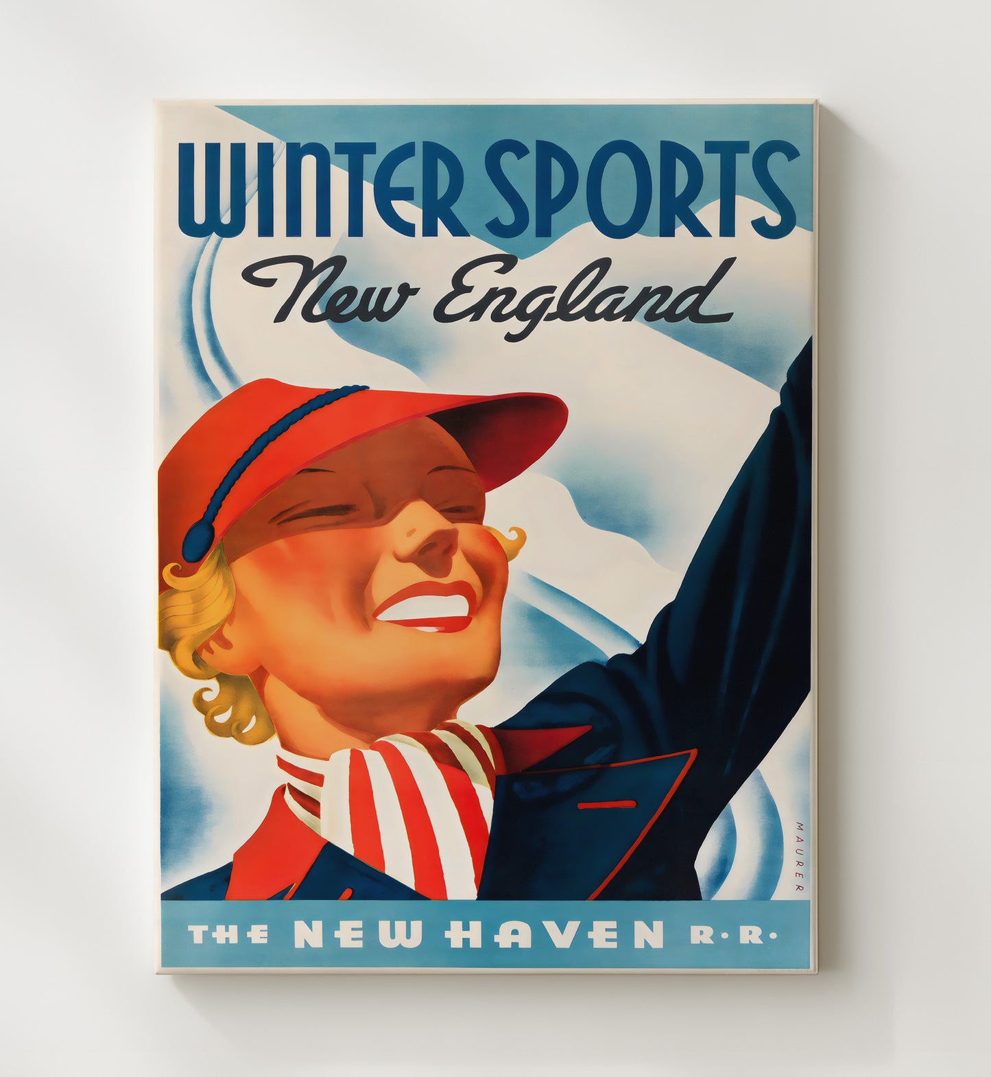 USA Winter Sports New England Vintage Travel Print 20x24 Canvas travel wall art print