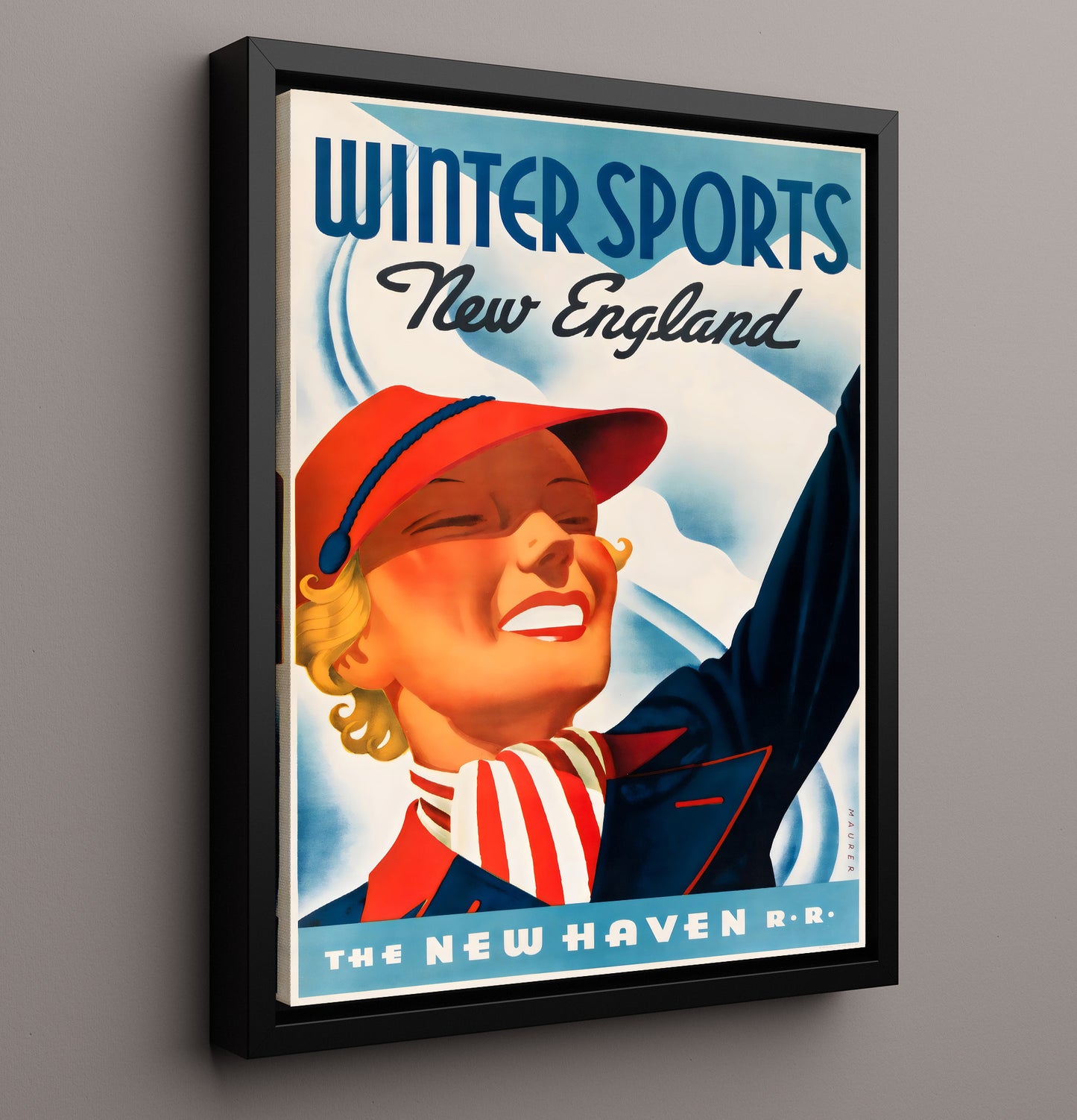 USA Winter Sports New England Vintage Travel Print 16x20 Framed Canvas travel wall art print