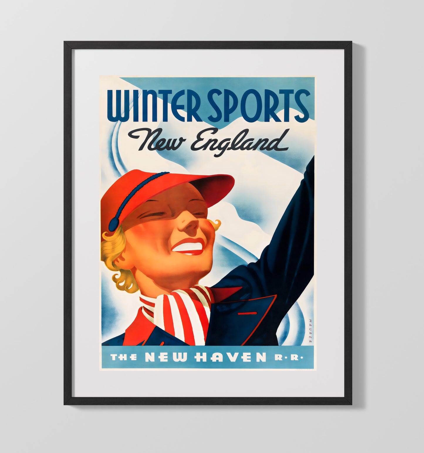 USA Winter Sports New England Vintage Travel Print 16x20 Gallery Frame travel wall art print