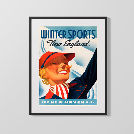 Classic Travel Poster - USA - Winter Sports New England