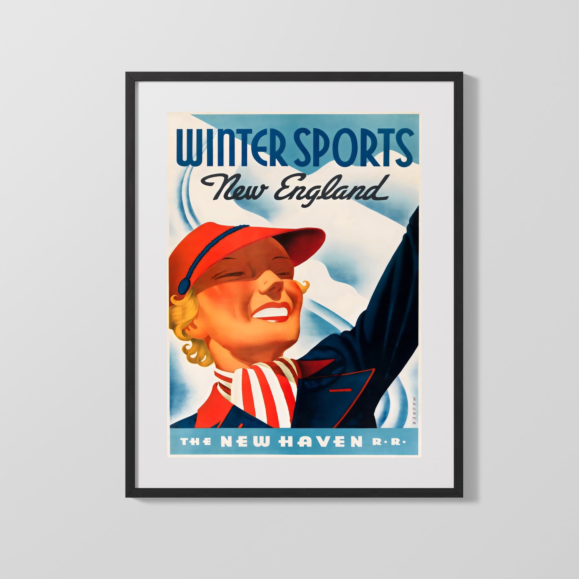 Classic Travel Poster - USA - Winter Sports New England Travel Vintage Framed Prints Gallery Frame 16x20