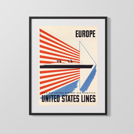 Classic Travel Poster - United States Lines - Europe Travel Vintage Framed Prints Gallery Frame 16x20
