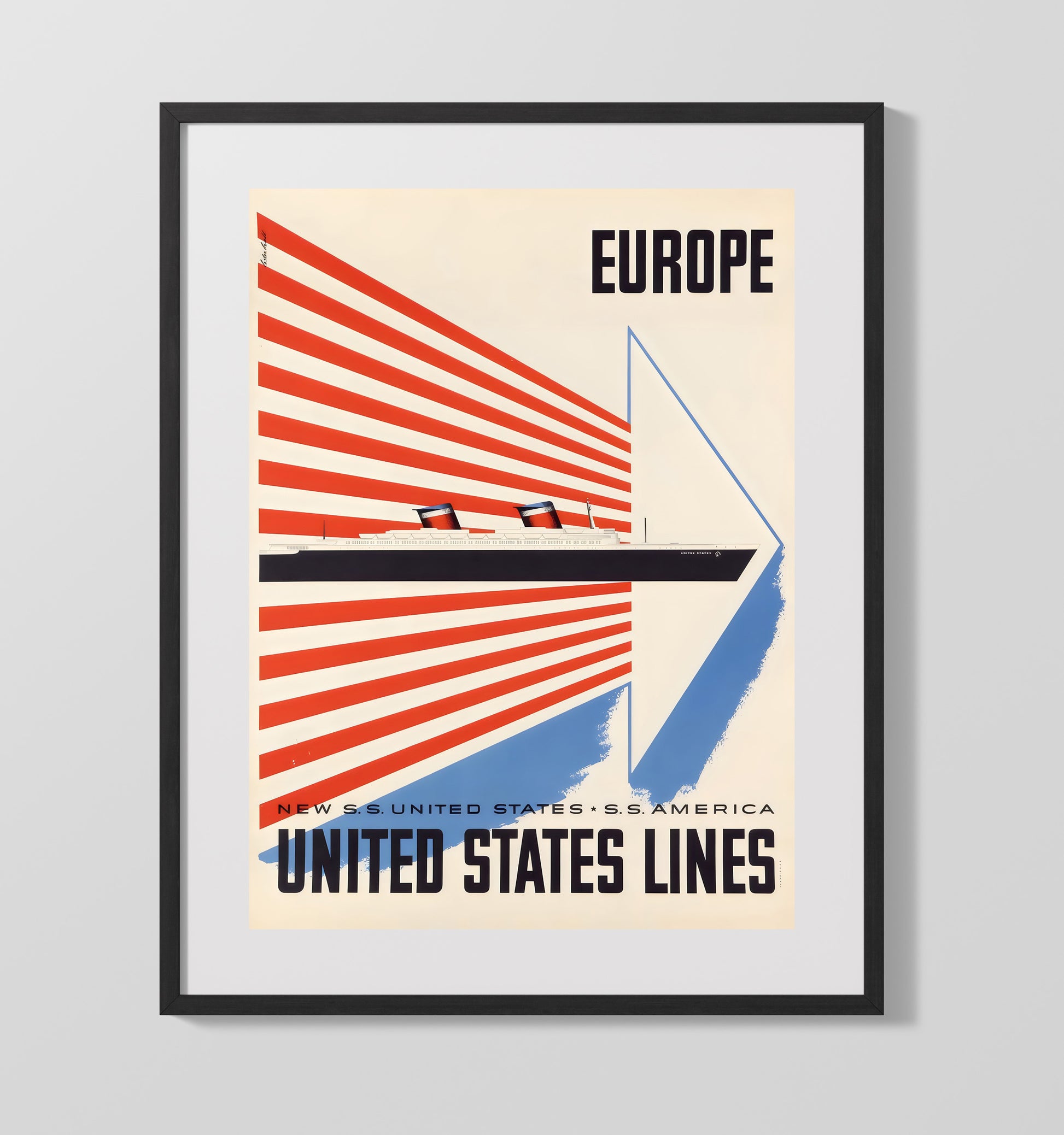 United States Lines Europe Vintage Travel Print 16x20 Gallery Frame travel wall art print