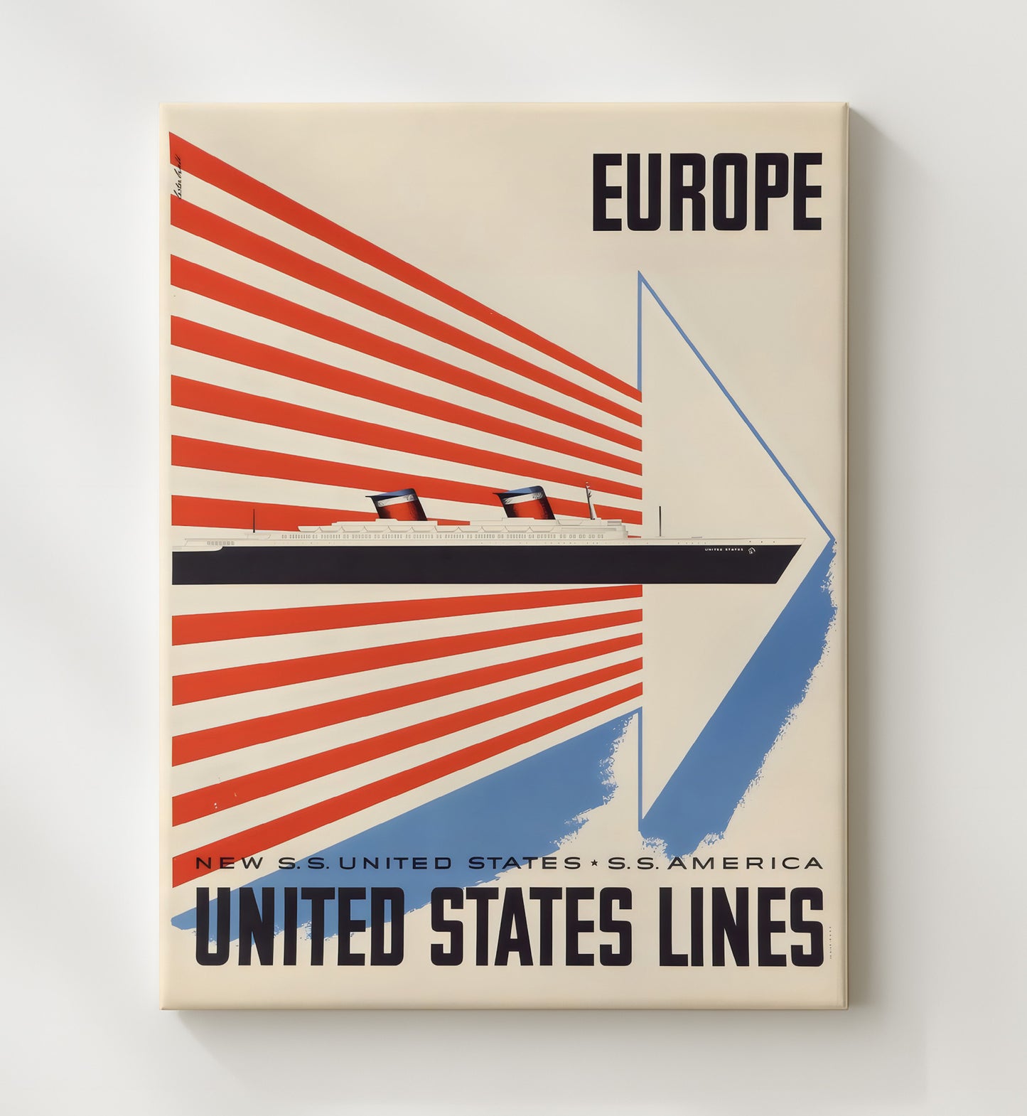 United States Lines Europe Vintage Travel Print 20x24 Canvas travel wall art print