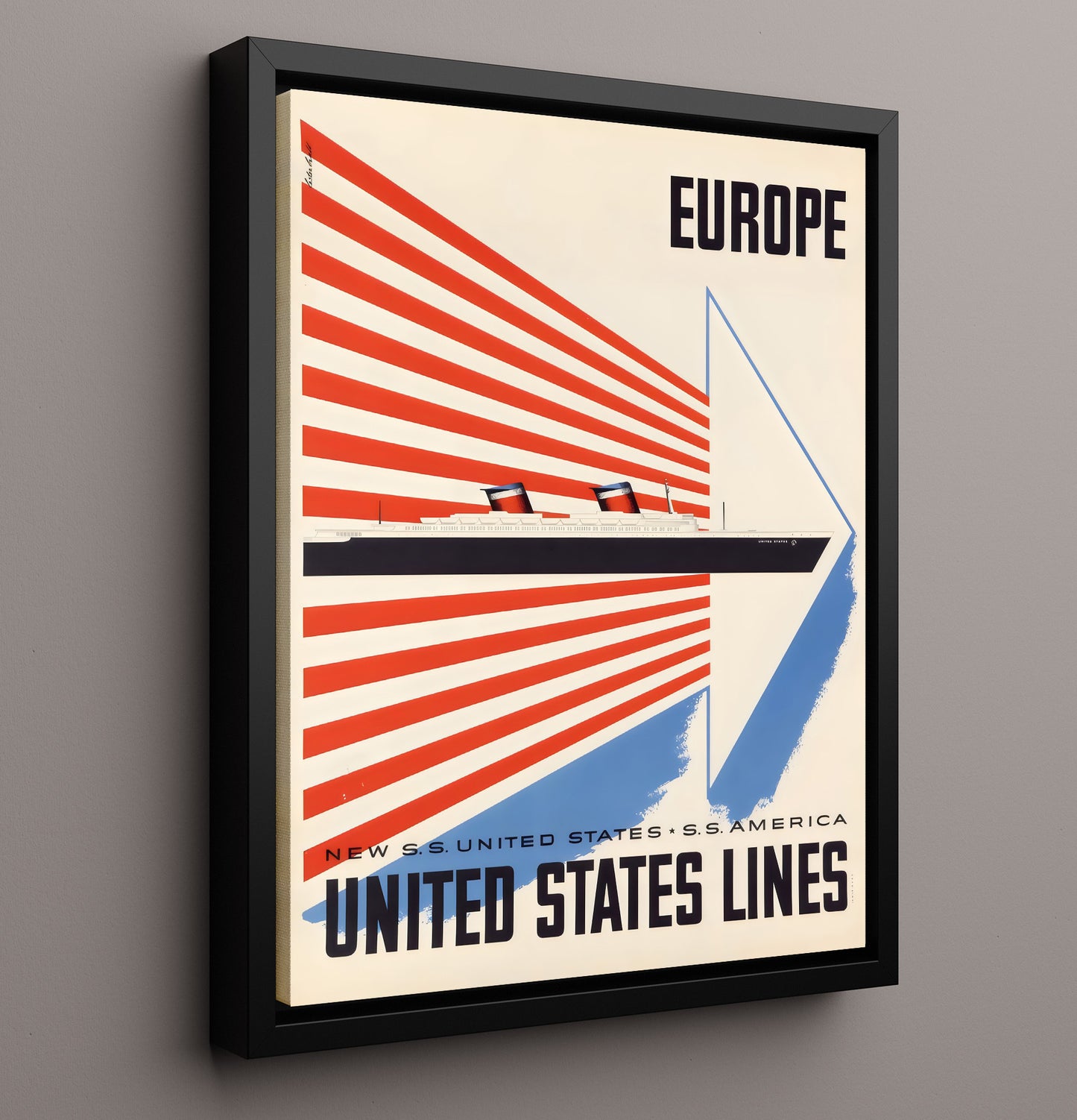 United States Lines Europe Vintage Travel Print 16x20 Framed Canvas travel wall art print