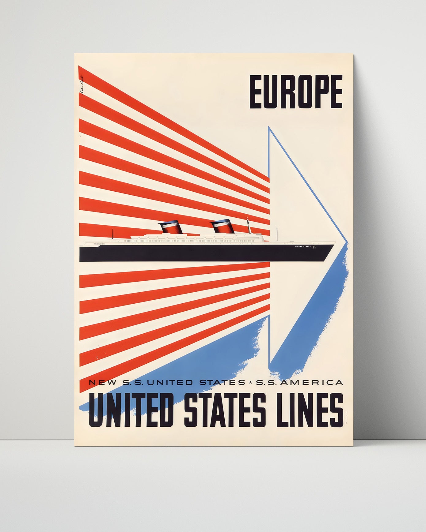 United States Lines Europe Vintage Travel Print 16x20 Unframed Print travel wall art print
