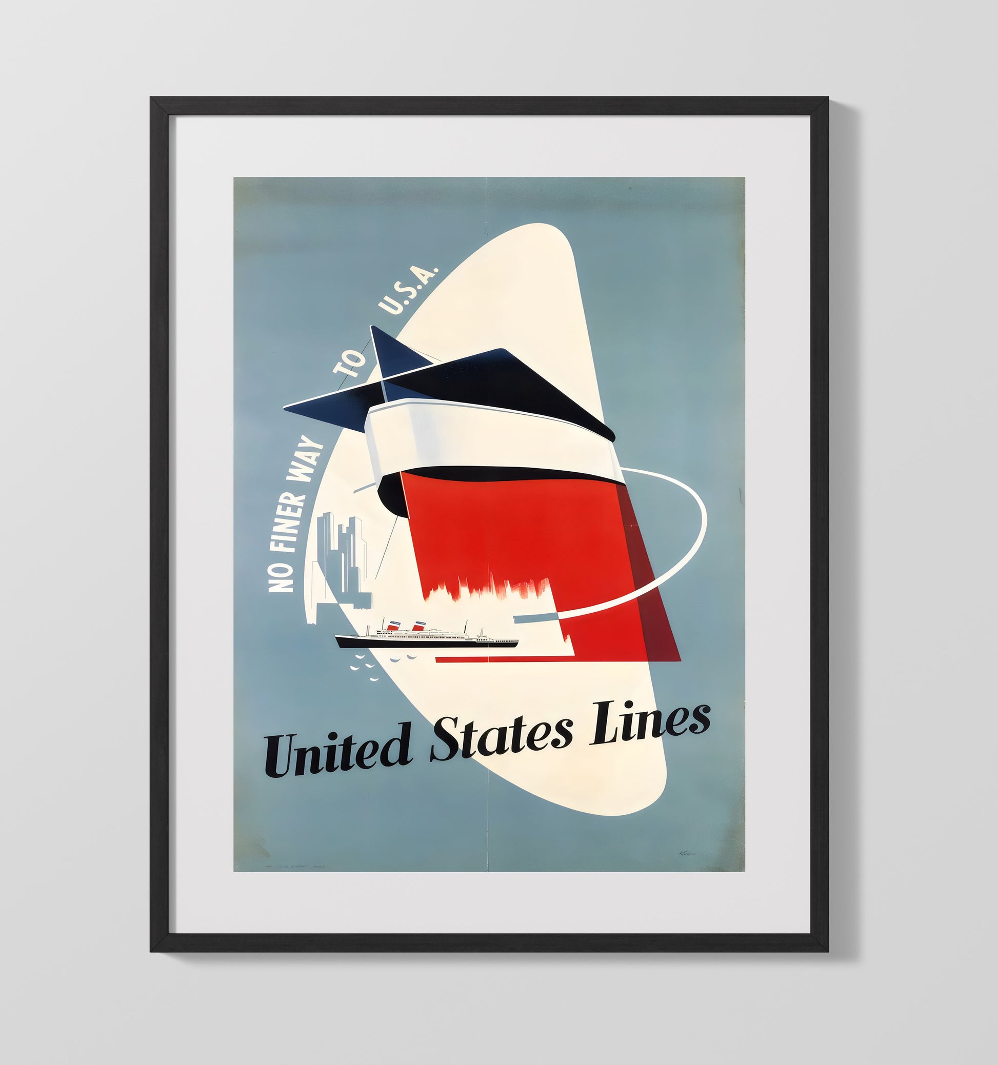 United States Lines USA Vintage Travel Print 16x20 Gallery Frame travel wall art print