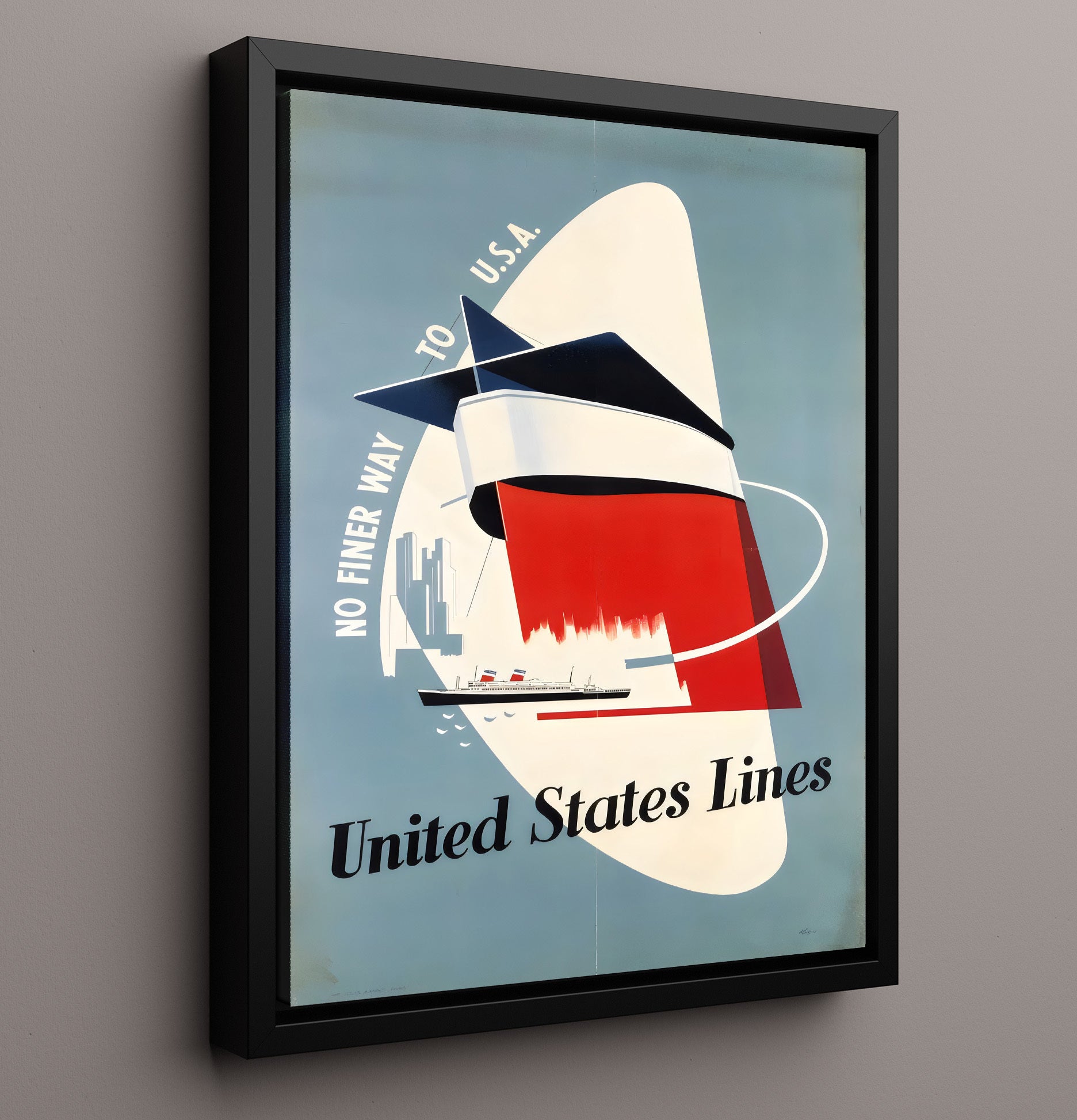 United States Lines USA Vintage Travel Print 16x20 Framed Canvas travel wall art print