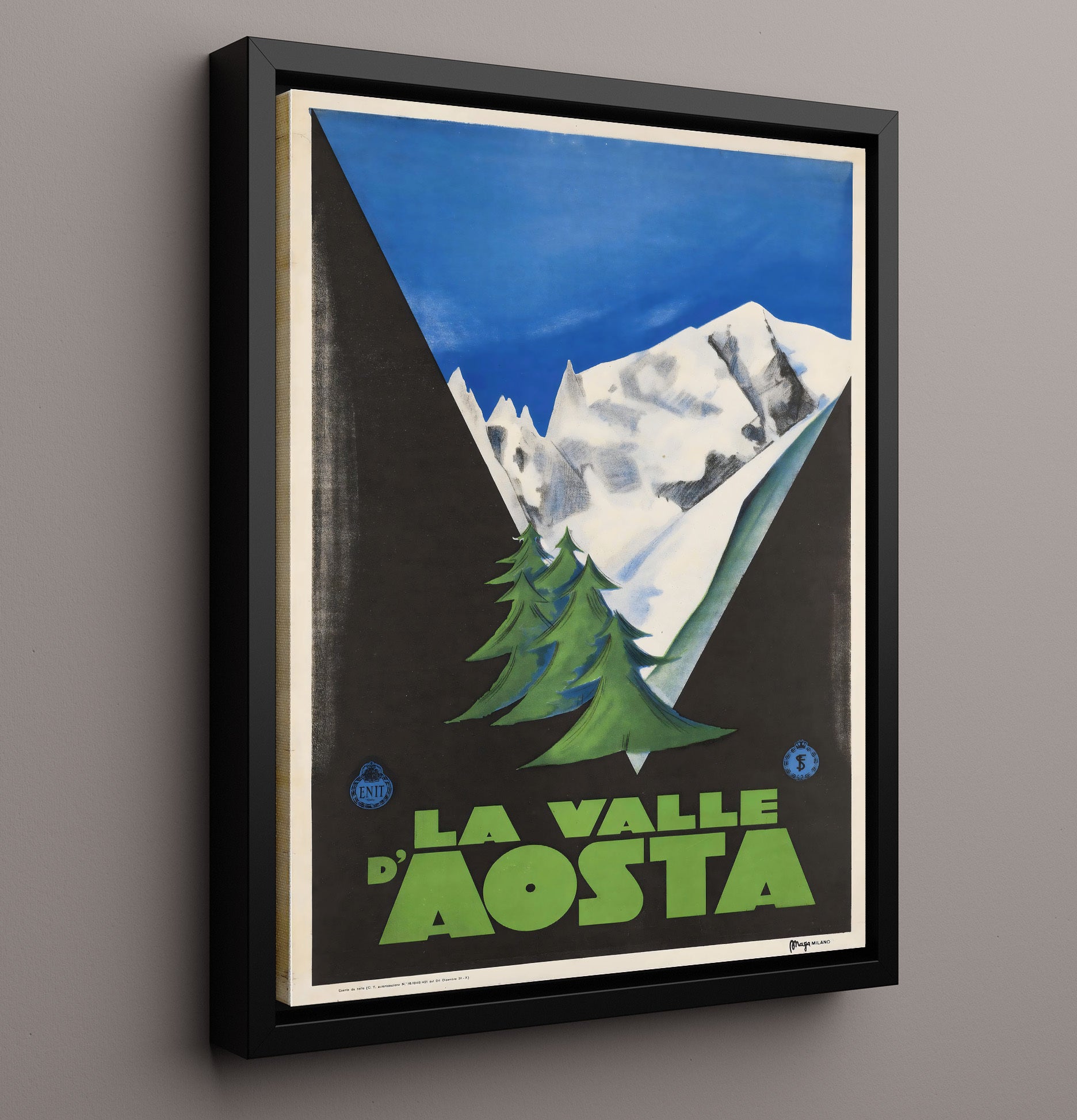 Val dAosta Alpine Peaks Vintage Travel Print 16x20 Framed Canvas travel wall art print