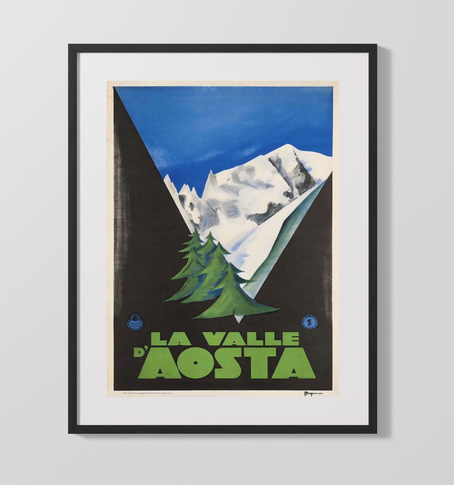 Val dAosta Alpine Peaks Vintage Travel Print 16x20 Gallery Frame travel wall art print