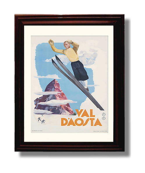 Val dAosta Ski Jump Vintage Travel Print 8x10 Beveled Frame travel wall art print