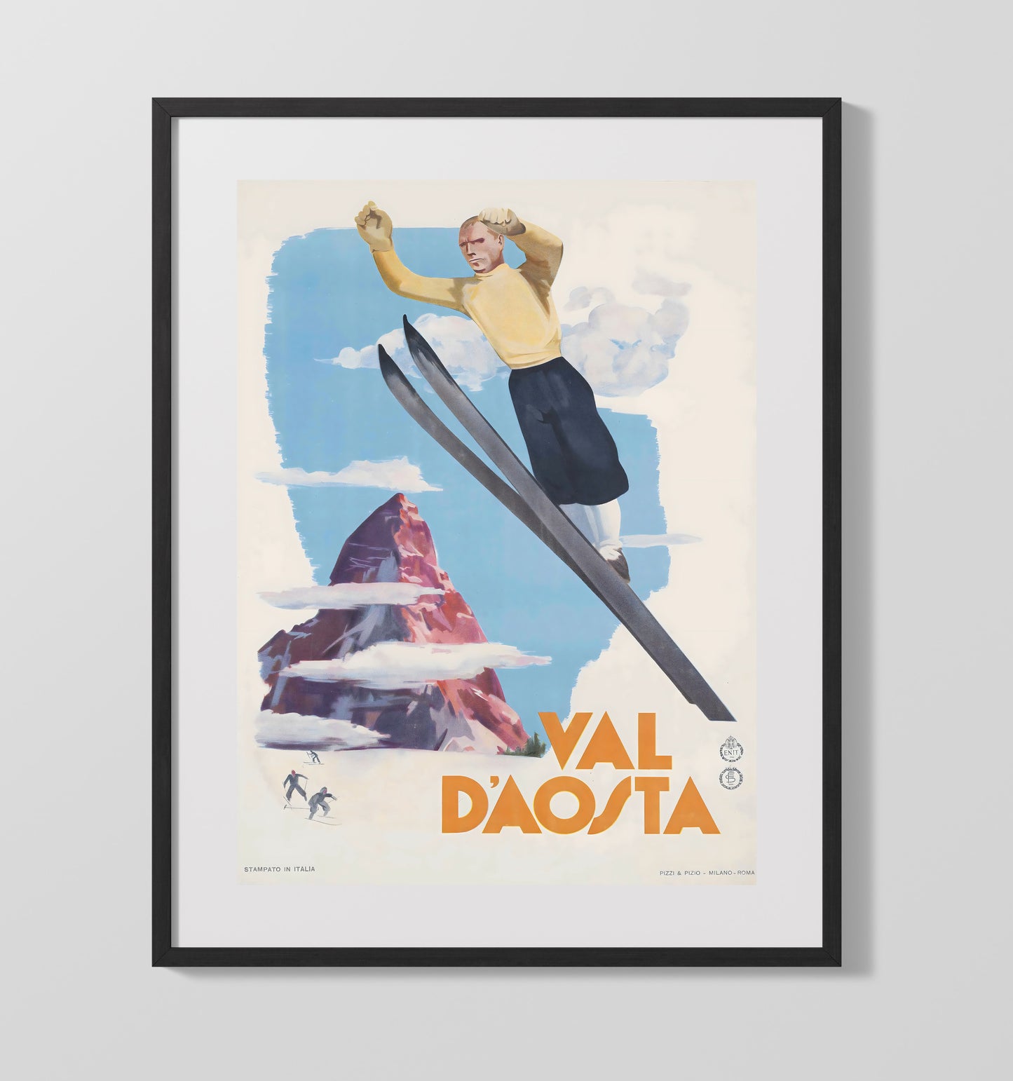 Val dAosta Ski Jump Vintage Travel Print 16x20 Gallery Frame travel wall art print