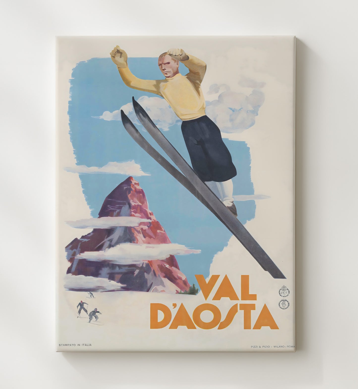 Val dAosta Ski Jump Vintage Travel Print 20x24 Canvas travel wall art print