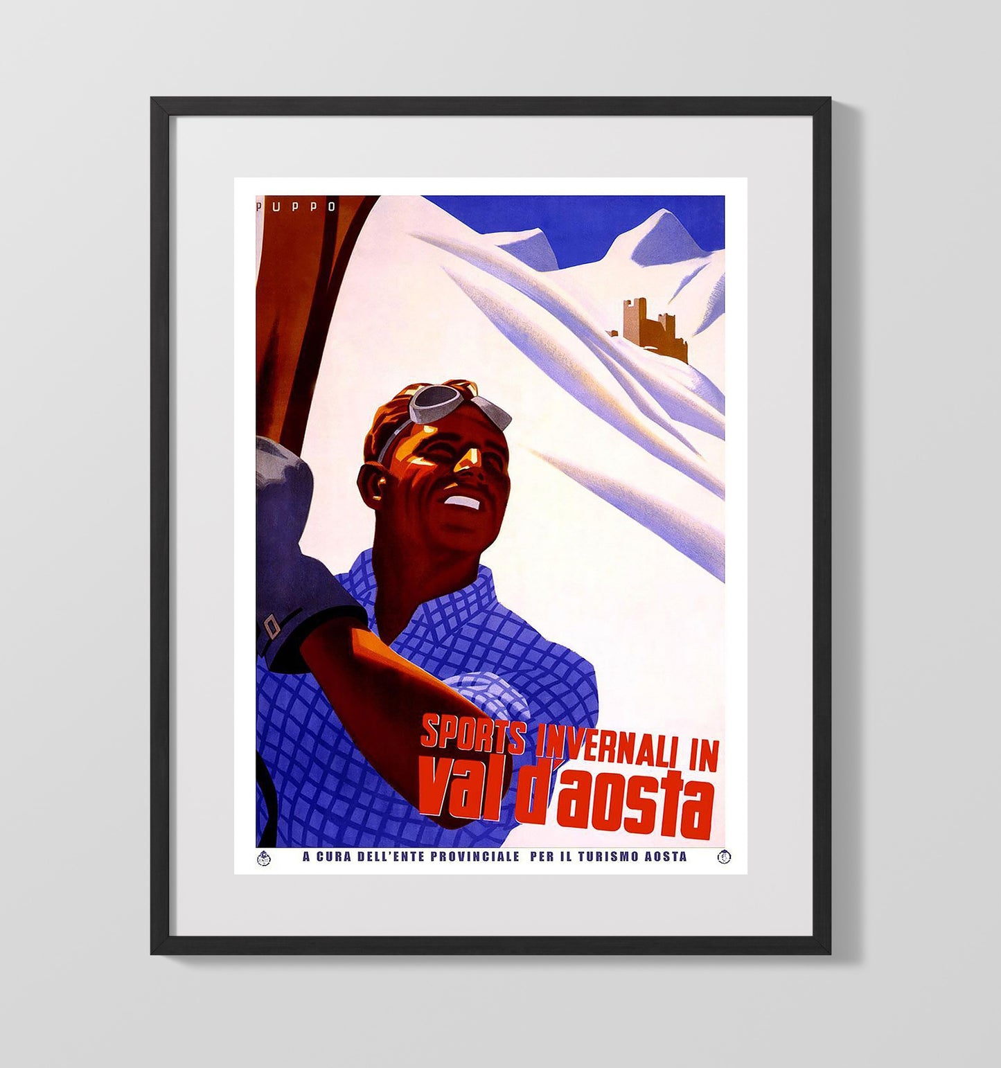 Val dAosta Winter Sports Vintage Travel Print 16x20 Gallery Frame travel wall art print