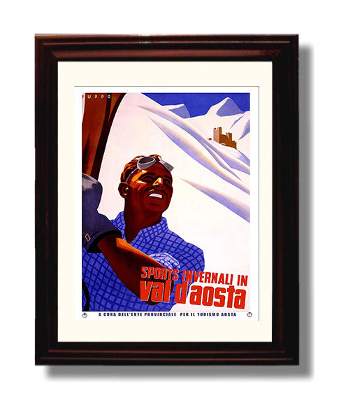 Val dAosta Winter Sports Vintage Travel Print 8x10 Beveled Frame travel wall art print