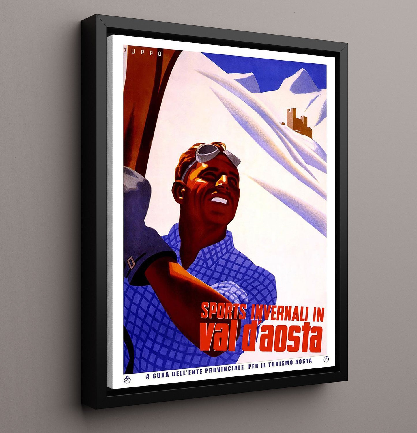 Val dAosta Winter Sports Vintage Travel Print 16x20 Framed Canvas travel wall art print